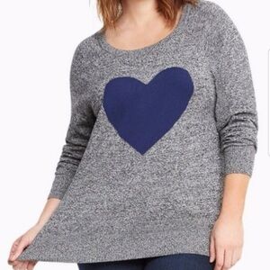 Torrid Heather Gray Blue Heart Pullover Crew Neck Sweater